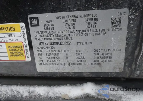 2017 Chevrolet Traverse 1Lt z USA, uszkodzony, nr VIN 1GNKVGKD8HJ258251